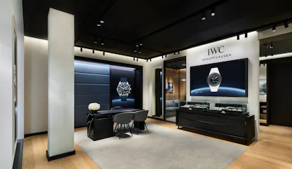 IWC Schaffhausen showroom interior at The 1916 Company Denver with luxury watch display cases